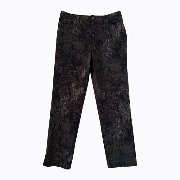 Gloria Vanderbilt Straight Jeans Sz14 Black Gray Acid Floral Camo Y2K 90s Grunge - Picture 1 of 8